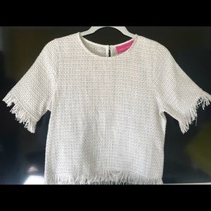 Cream short sleeve shirt with fringes